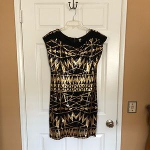 HOT BLACK AND GOLD MINI DRESS